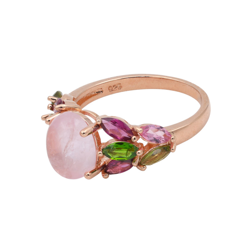 Серебряное кольцо с морганитом и родолитом