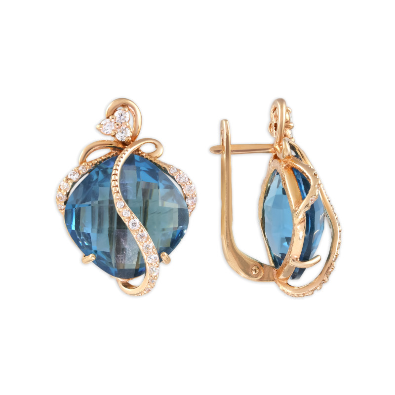 Серьги из серебра с кварцем и фианитами