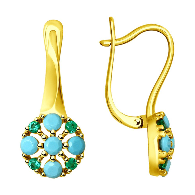 Серьги серебряные с синтетическим ситаллом и фианитами