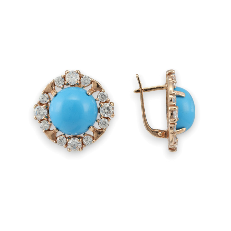 Серьги из серебра с бирюзой и фианитами