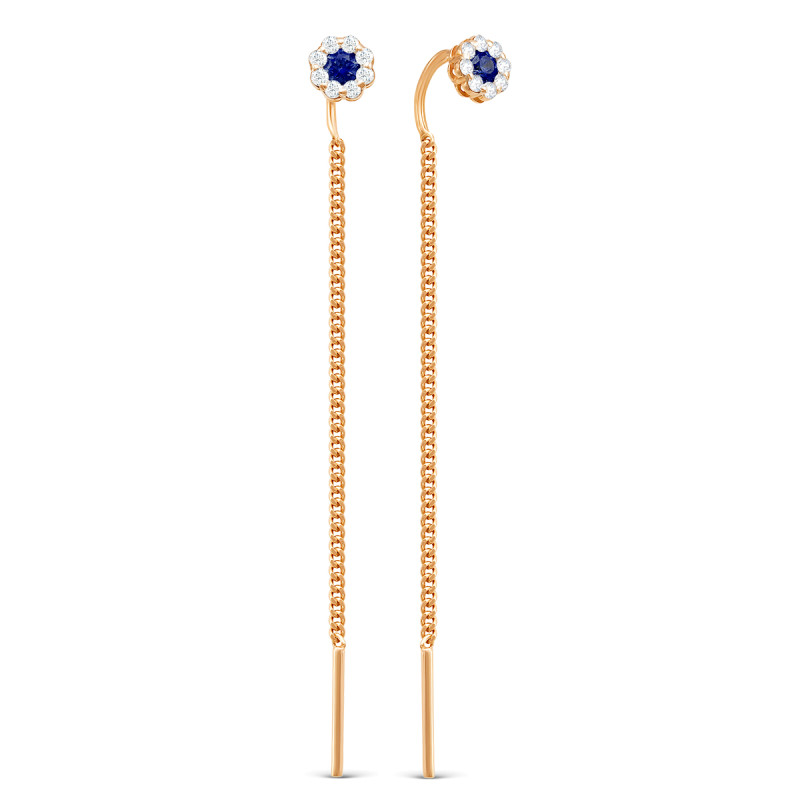 Серьги-продёвки с синими фианитами