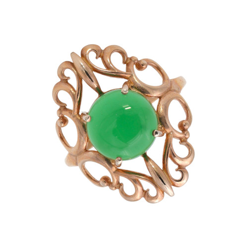 Кольцо позолоченное из серебра с нефритом