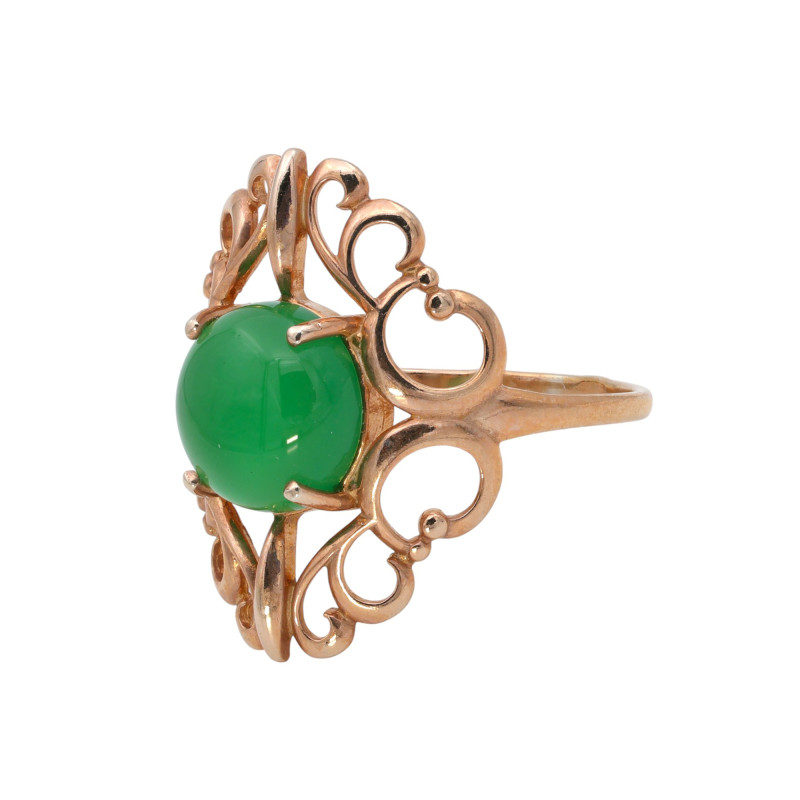 Кольцо позолосенное из серебра с нефритом