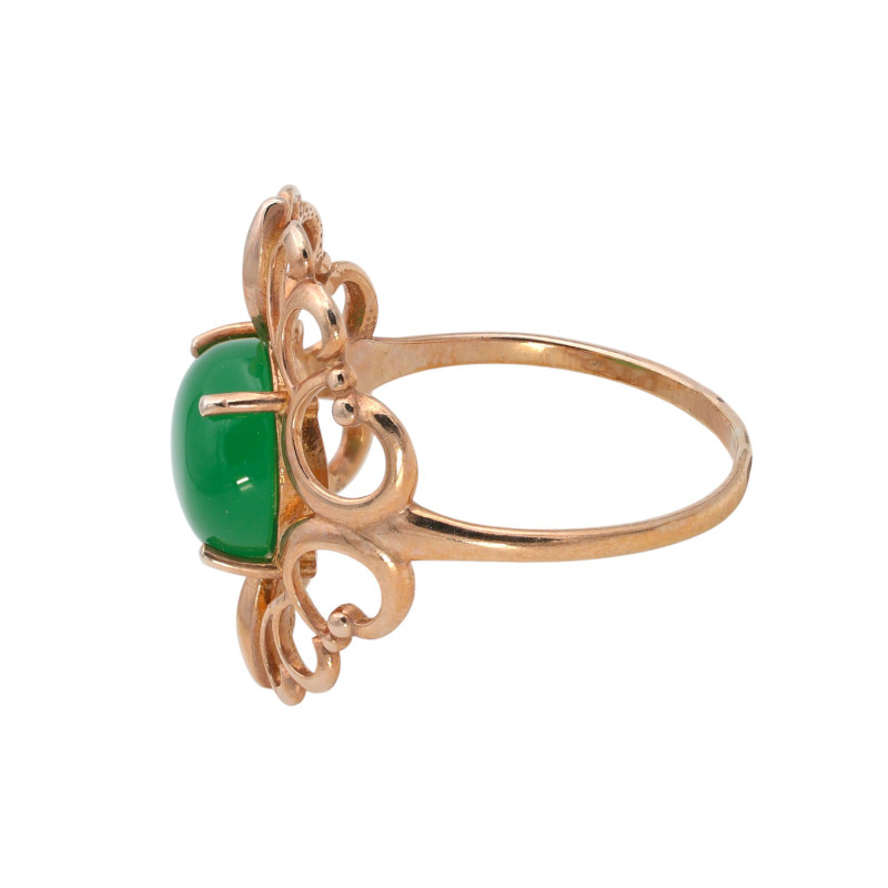 Кольцо позолосенное из серебра с нефритом