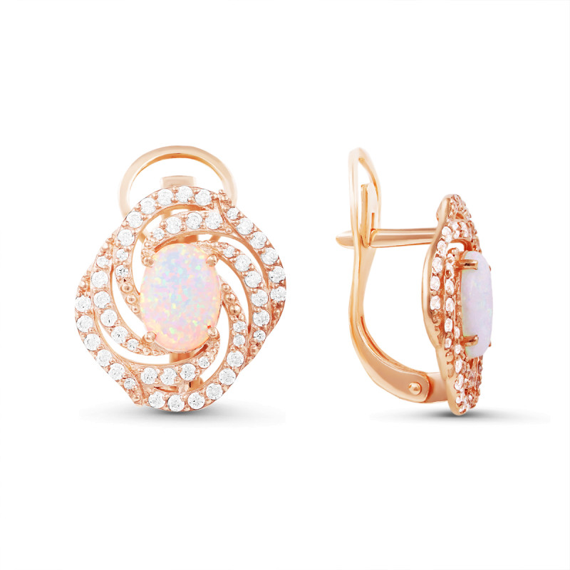 Серьги с опалом и фианитами