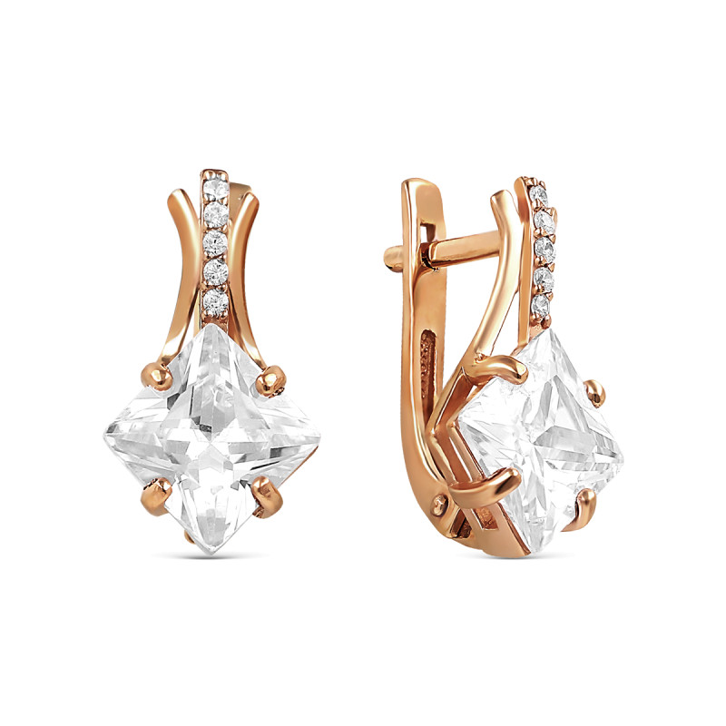 Серьги позолоченные с фианитами