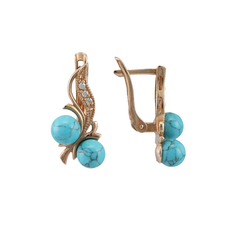 Позолоченные серьги с бирюзой и фианитами