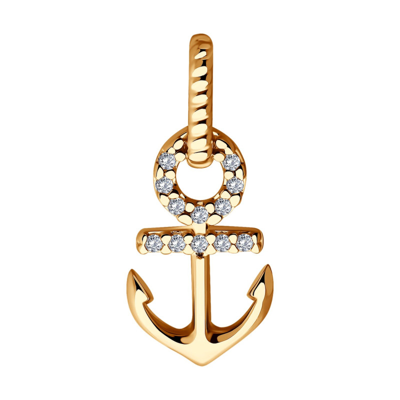 Подвеска "Якорь" с фианитами