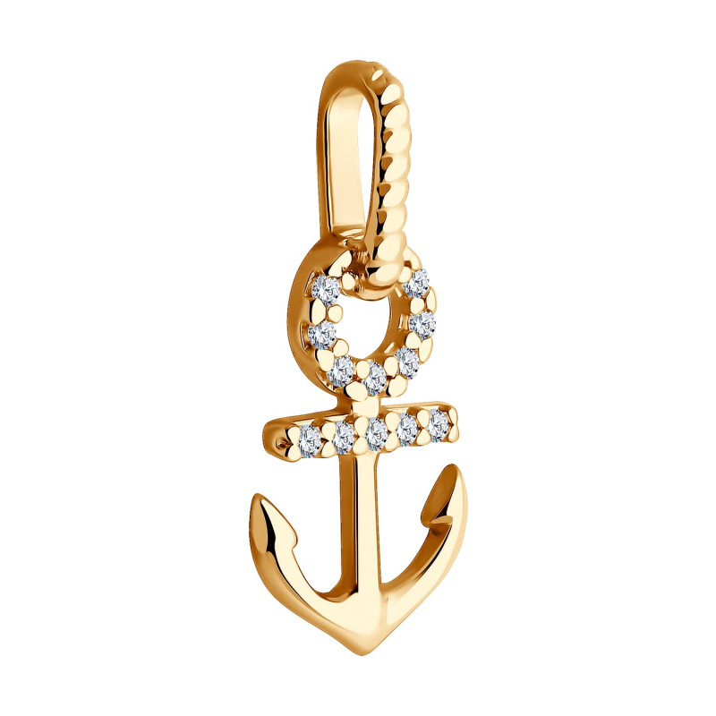 Подвеска "Якорь" с фианитами