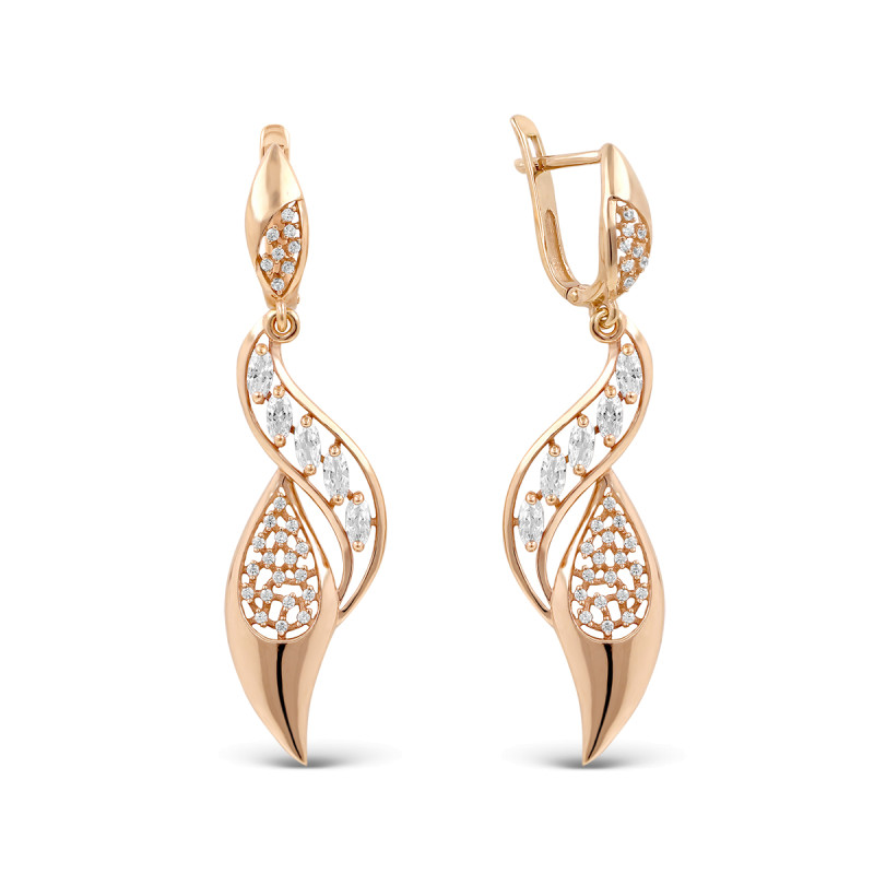 Серьги позолоченные с фианитами