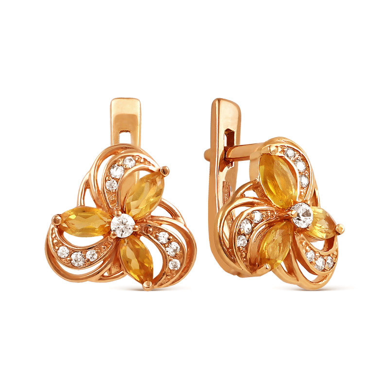 Серьги с цитринами и фианитами