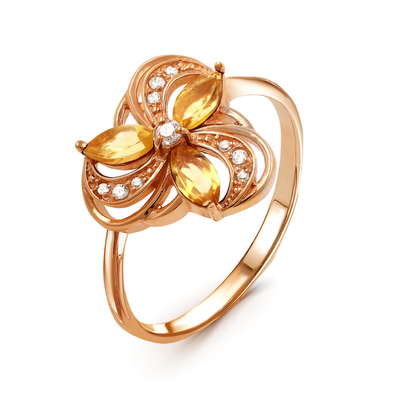 Кольцо с цитрином и фианитами