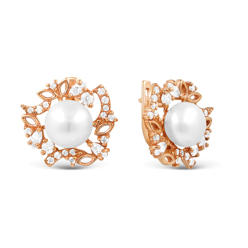 Серьги с культивированным жемчугом и фианитами