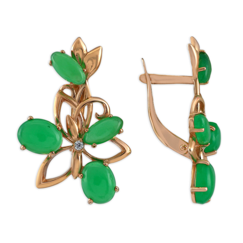 Серьги из серебра с искусственным нефритом