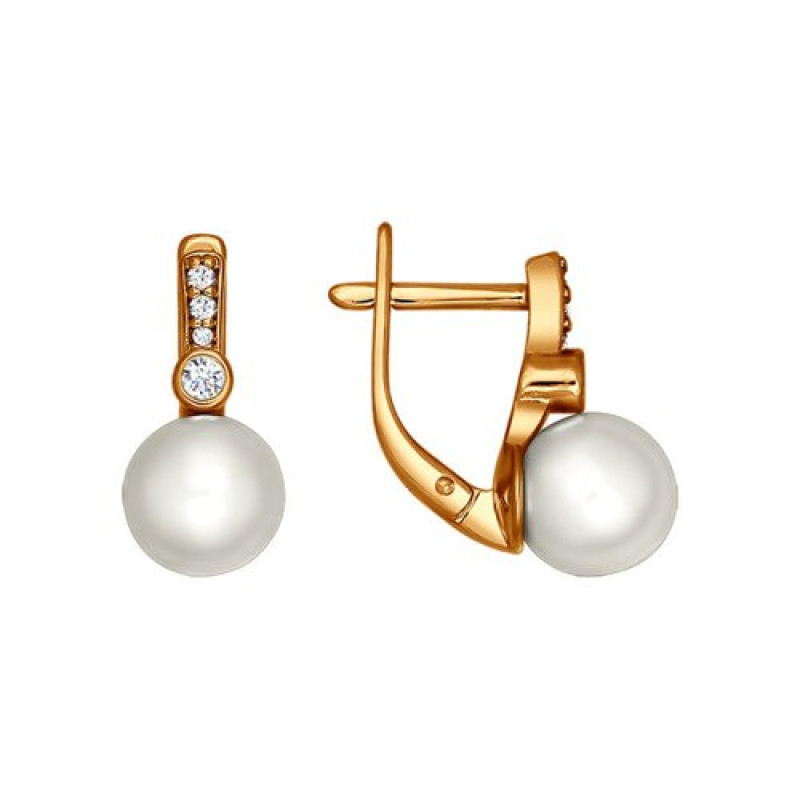 Серьги с синтетическим жемчугом и фианитами