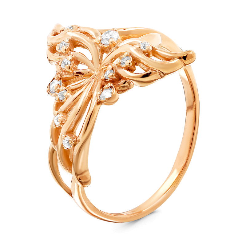 Кольцо позолоченное с фианитами