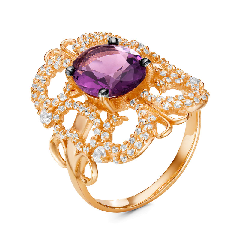 Кольцо с плавленным кварцем и фианитами