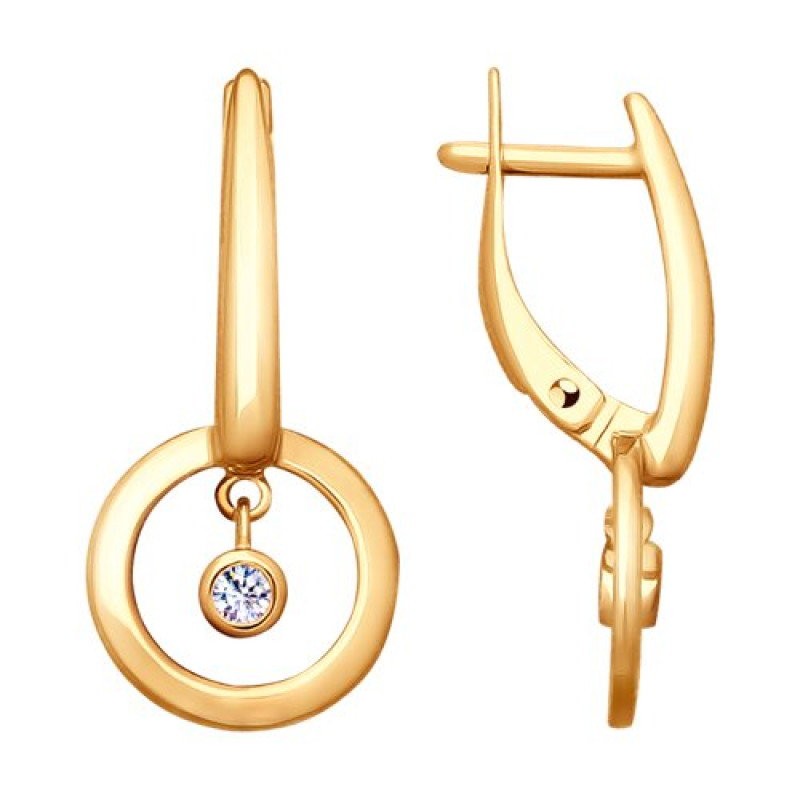 Серьги позолоченные с фианитом