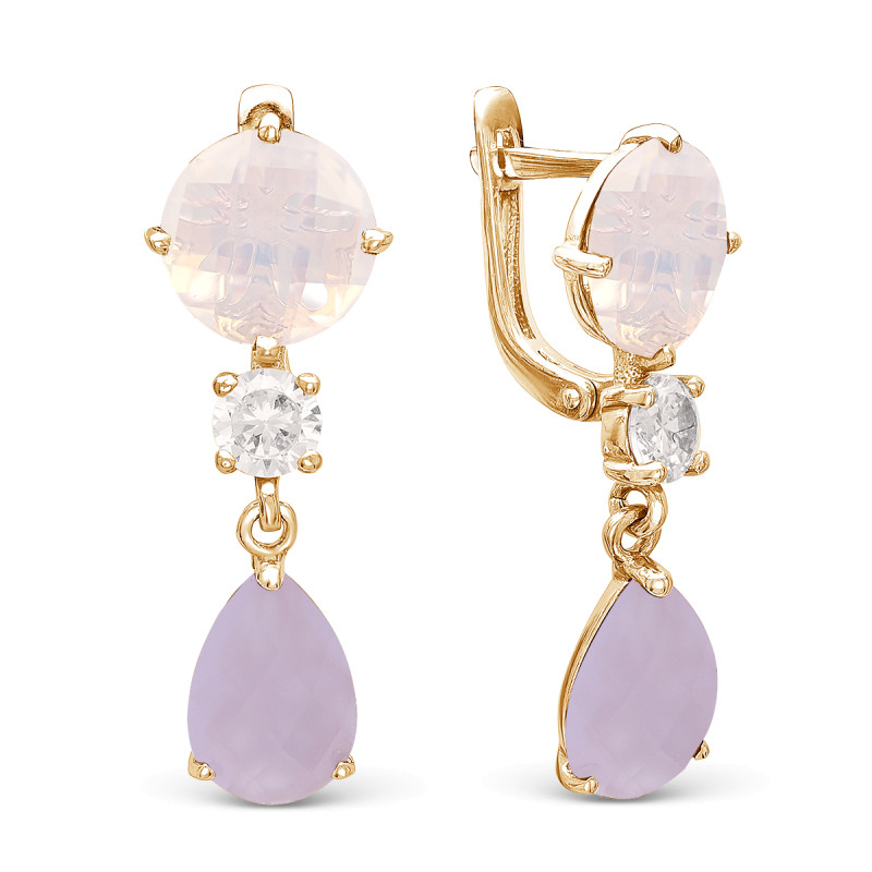 Серьги с кварцем и фианитами