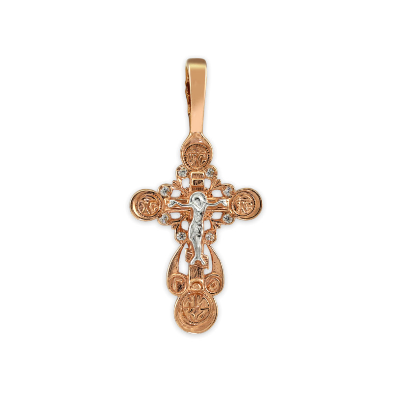 Серебряный крест с позолотой и фианитами