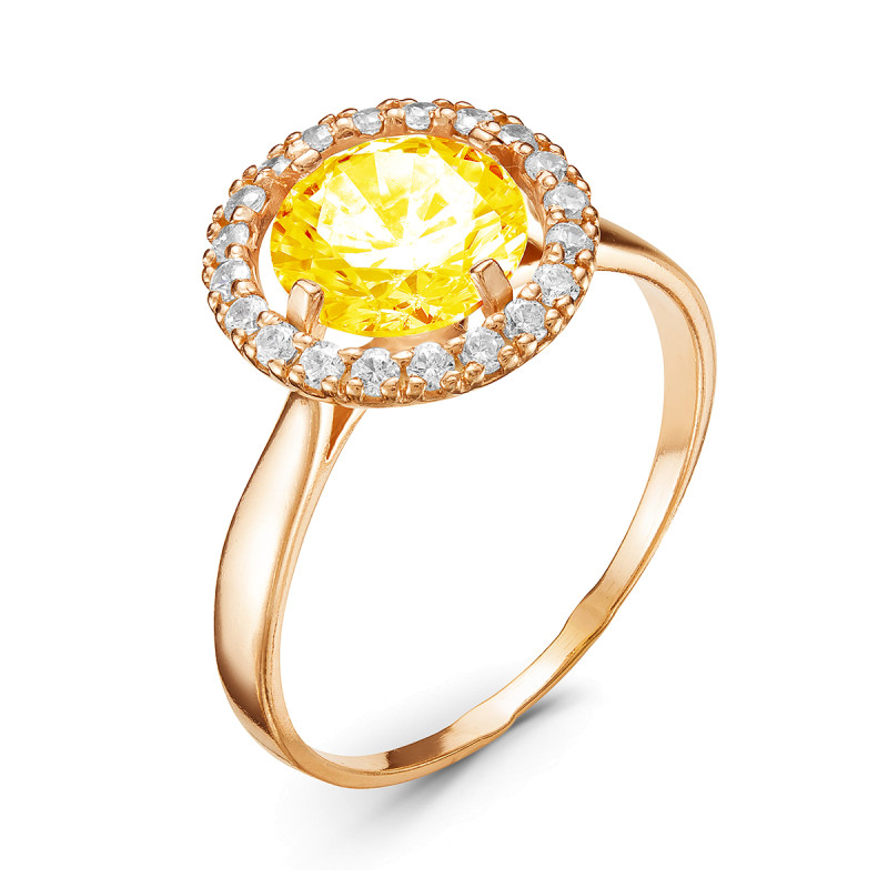 Кольцо с плавленным кварцем и фианитами