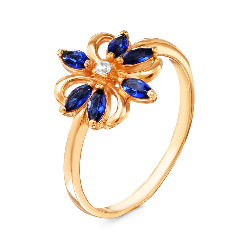 Кольцо с кварцем и фианитами