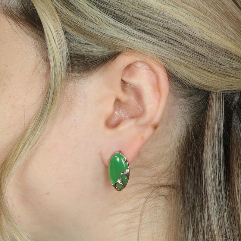 Серьги из серебра с искусственным нефритом