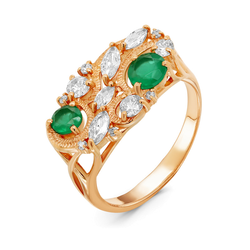 Кольцо с кварцем и фианитами