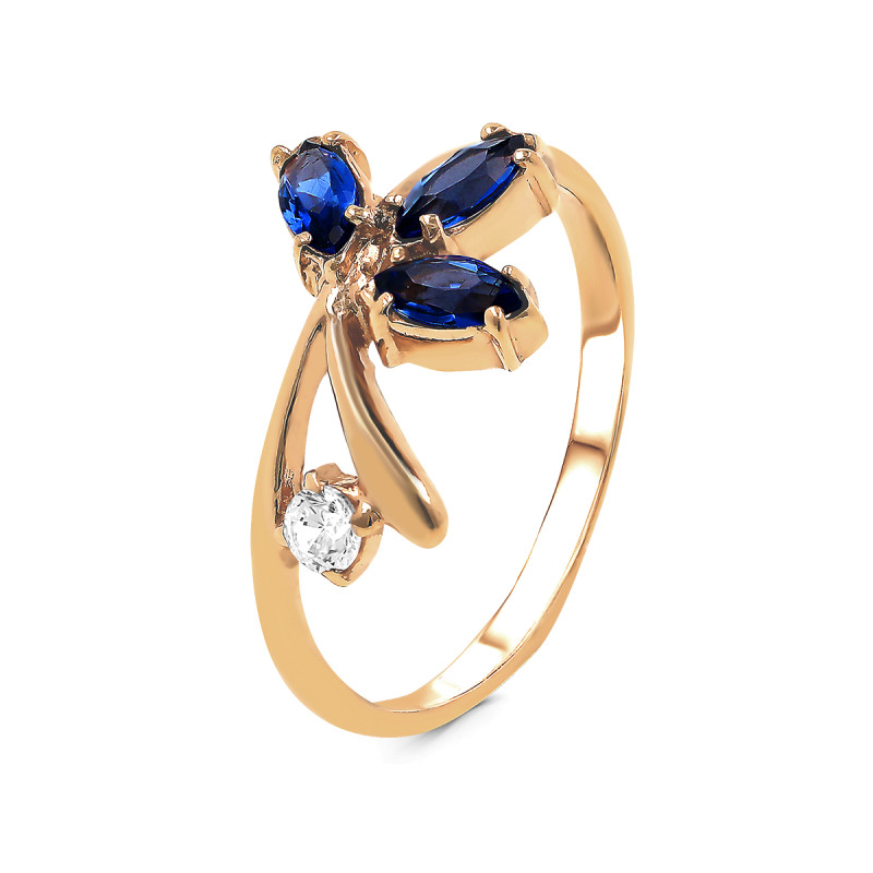 Кольцо с плавленым кварцем и фианитами