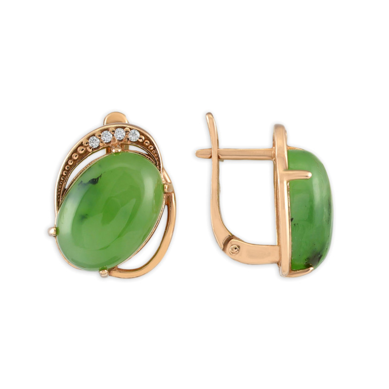 Серьги из серебра с нефритом и фианитами