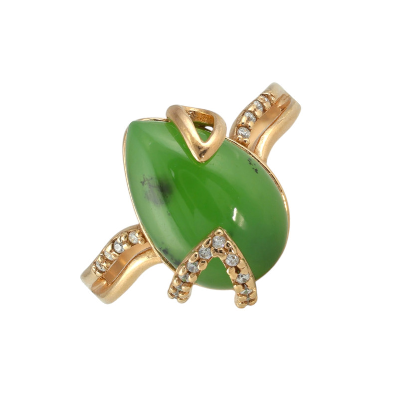 Серебряное кольцо с нефритом и фианитами