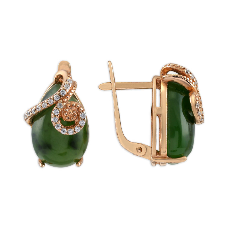 Серьги из серебра с нефритом и фианитами