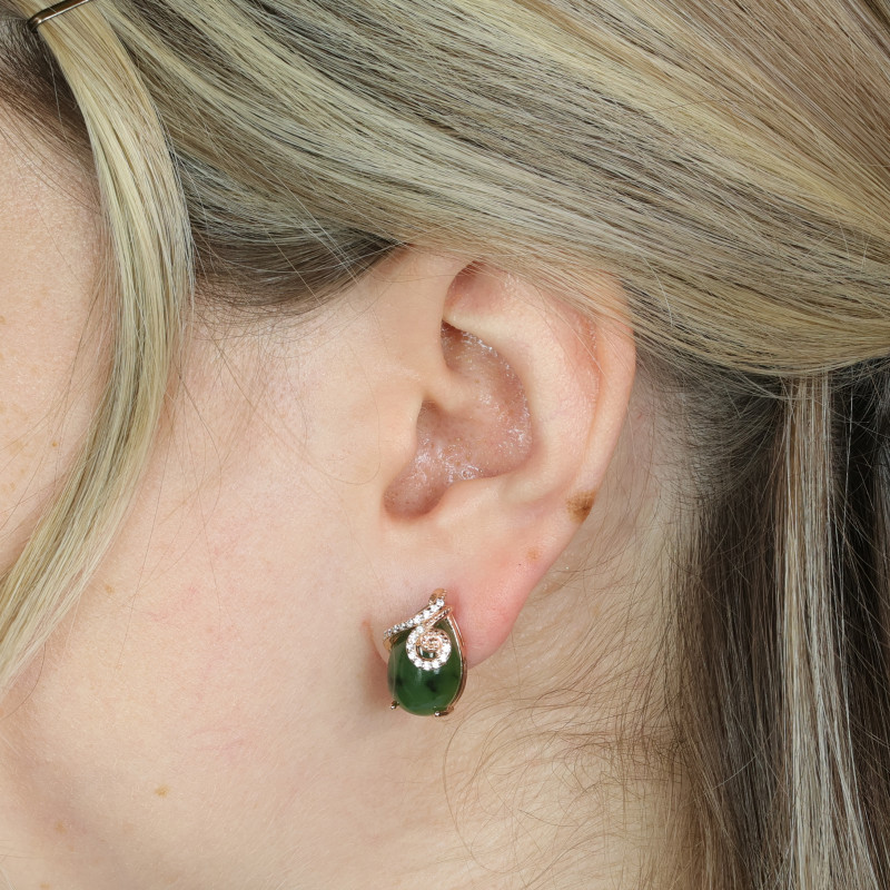 Серьги из серебра с нефритом и фианитами