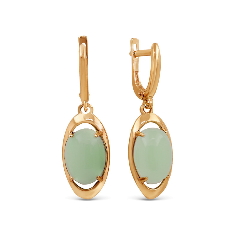 Серьги позолоченные с нефритом