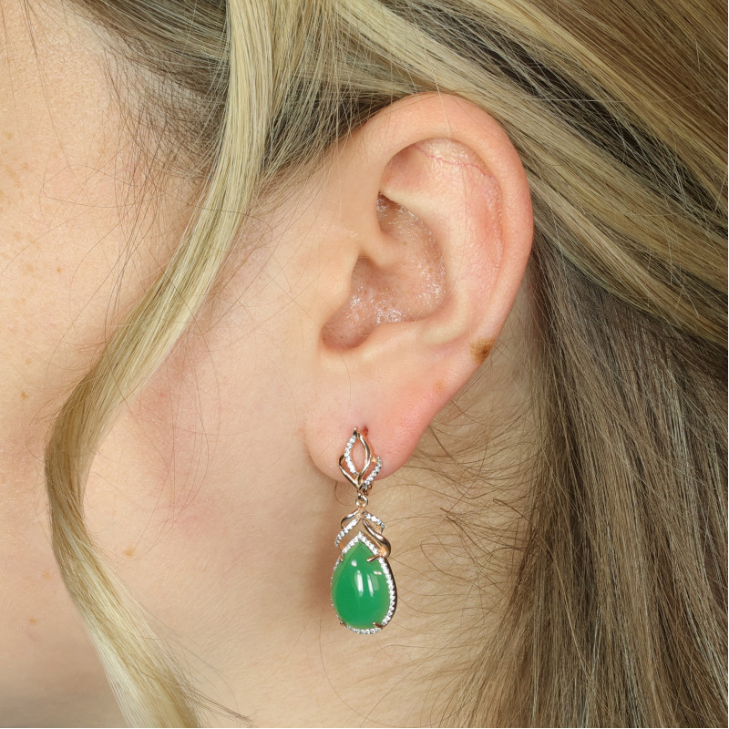 Серебряные серьги с искусственным нефритом