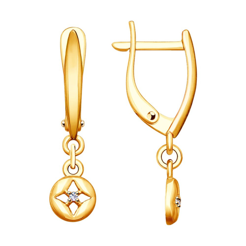 Серьги позолоченные с бриллиантами