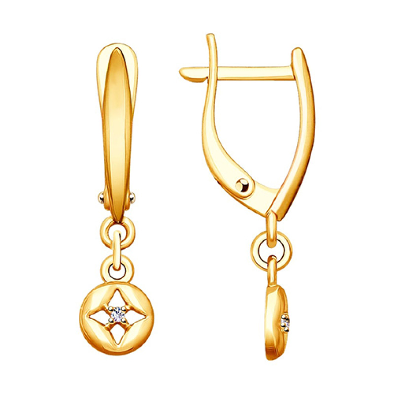 Серьги позолоченные с бриллиантами