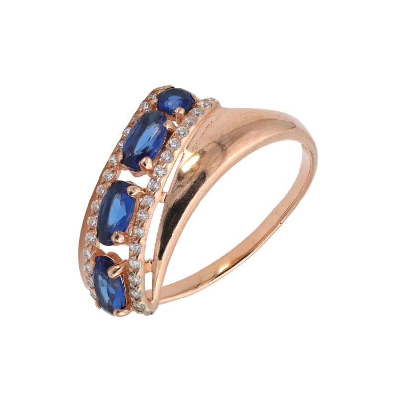 Кольцо с плавленым кварцем и фианитами