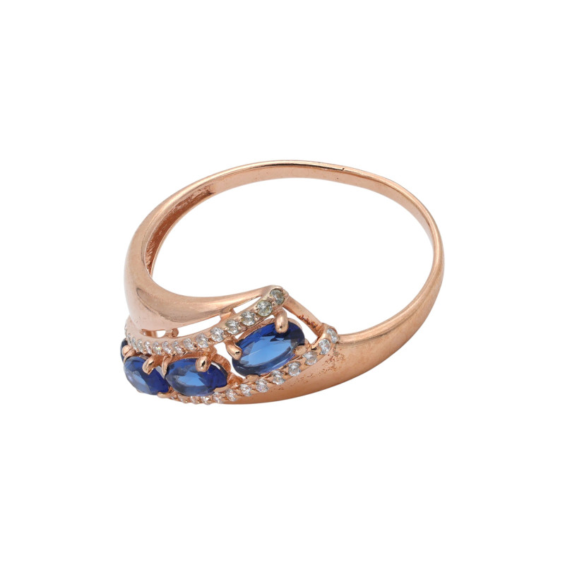 Кольцо с плавленым кварцем и фианитами