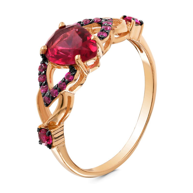 Кольцо с плавленным кварцем и рубином