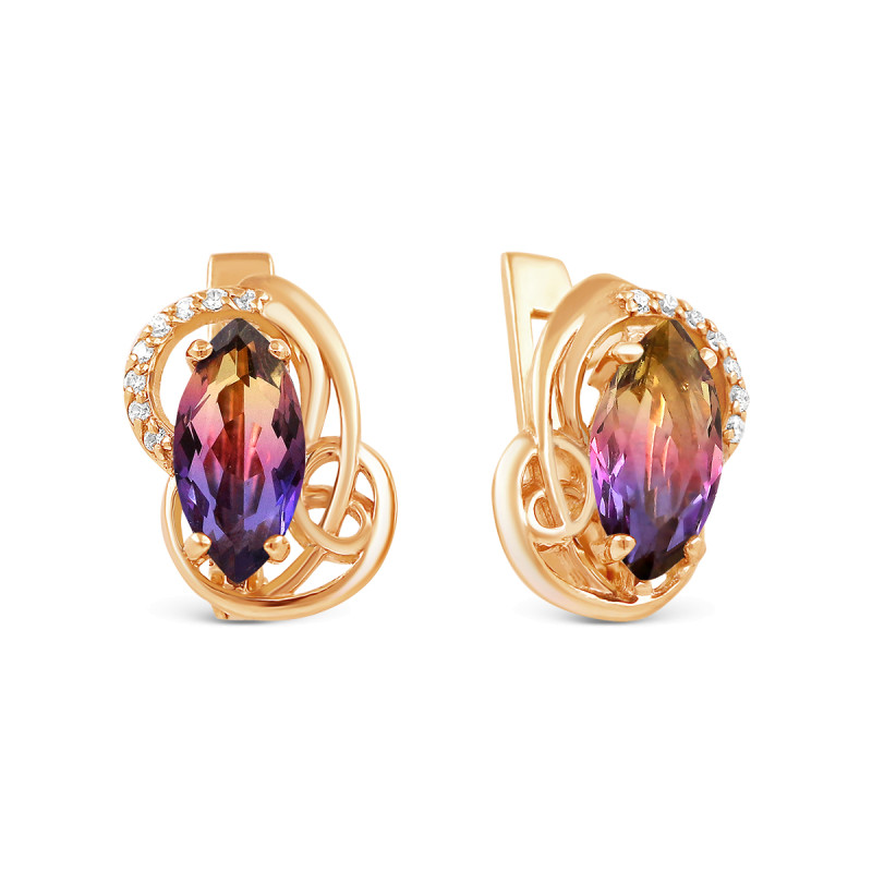 Серьги с кварцем и фианитами