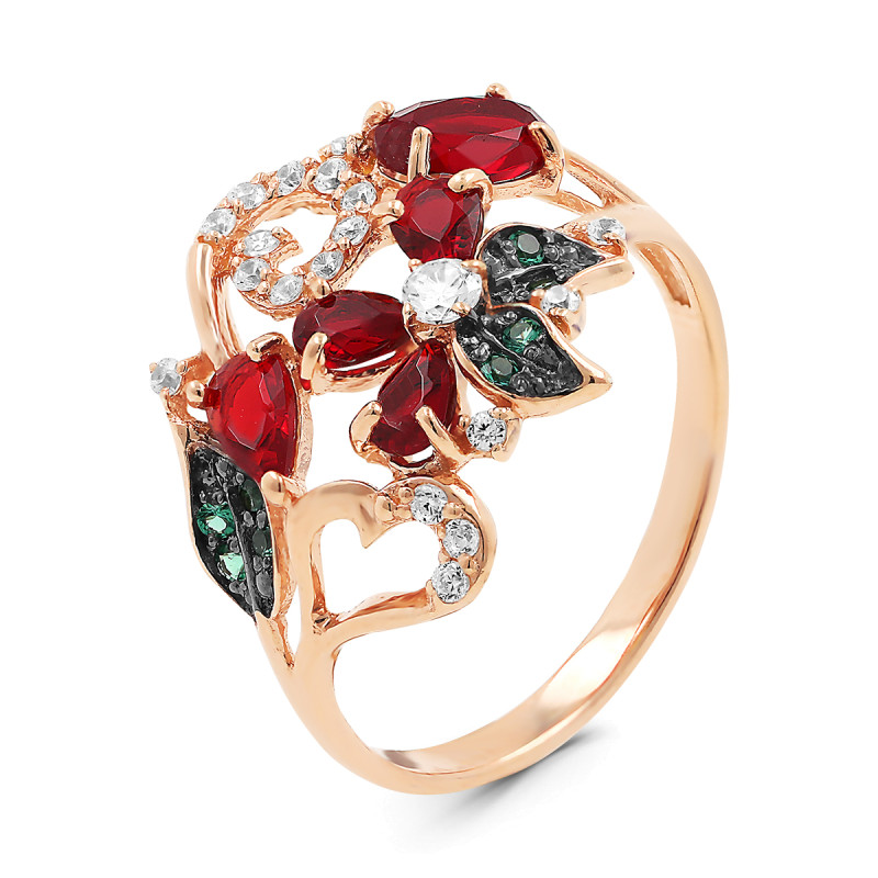 Кольцо с кварцем и фианитами