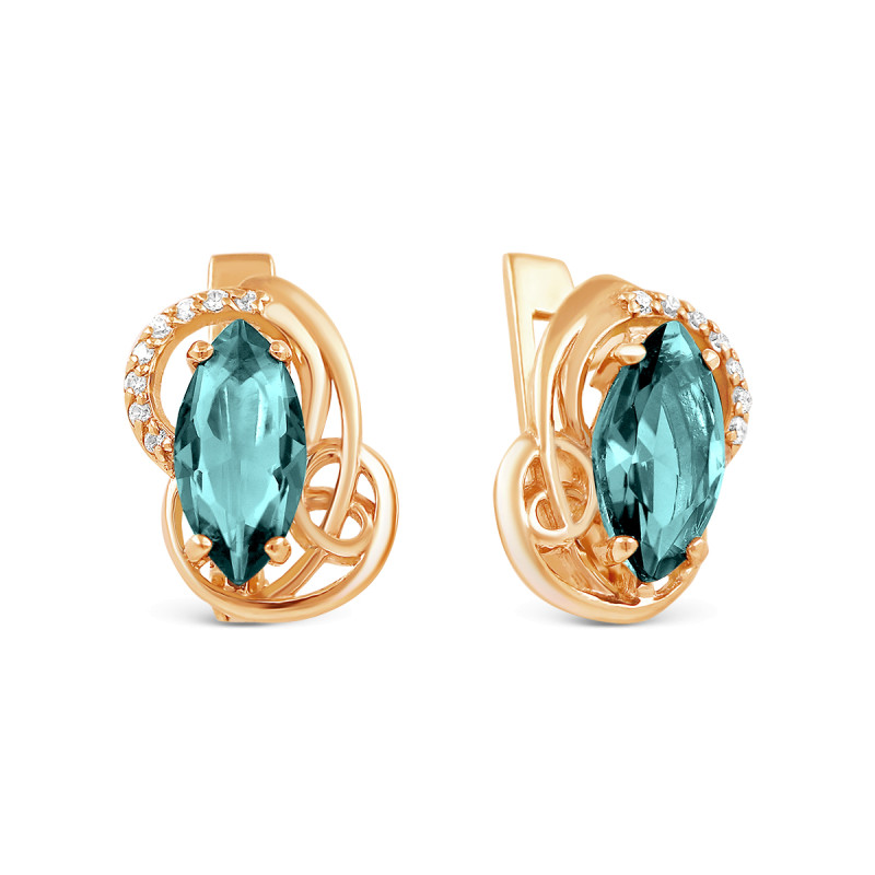 Серьги с кварцем и фианитами