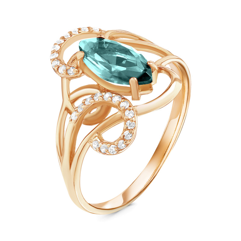 Кольцо с плавленым кварцем и фианитами