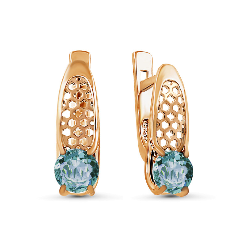 Серьги с синтетическим аквамарином