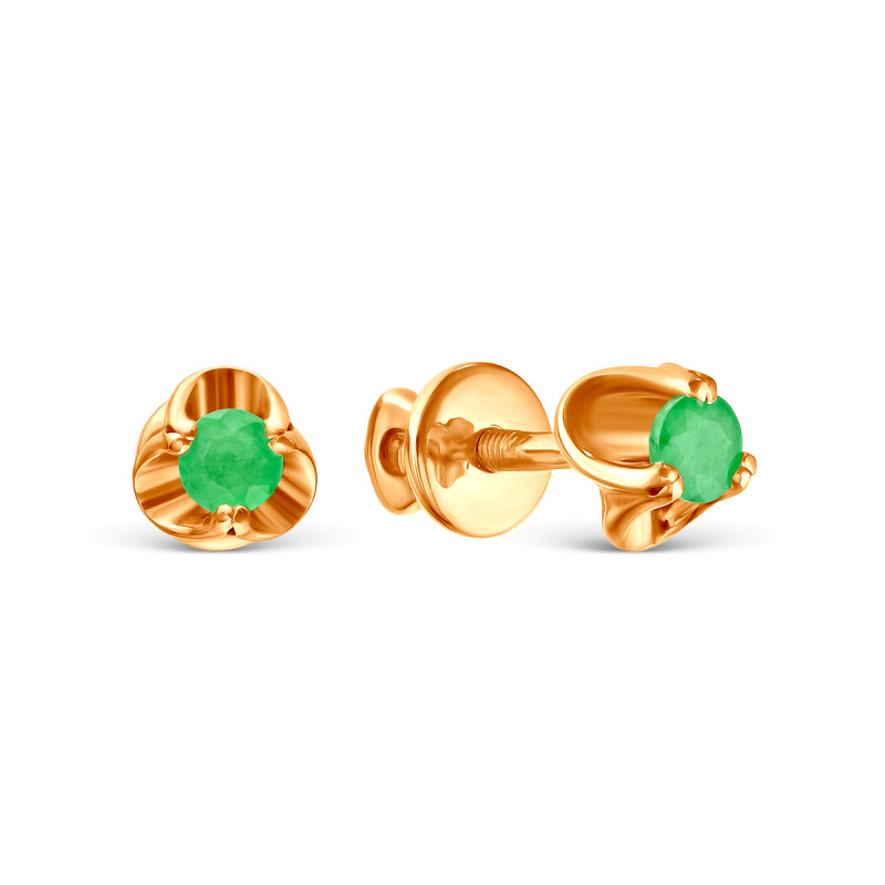 Серьги-пусеты с изумрудами