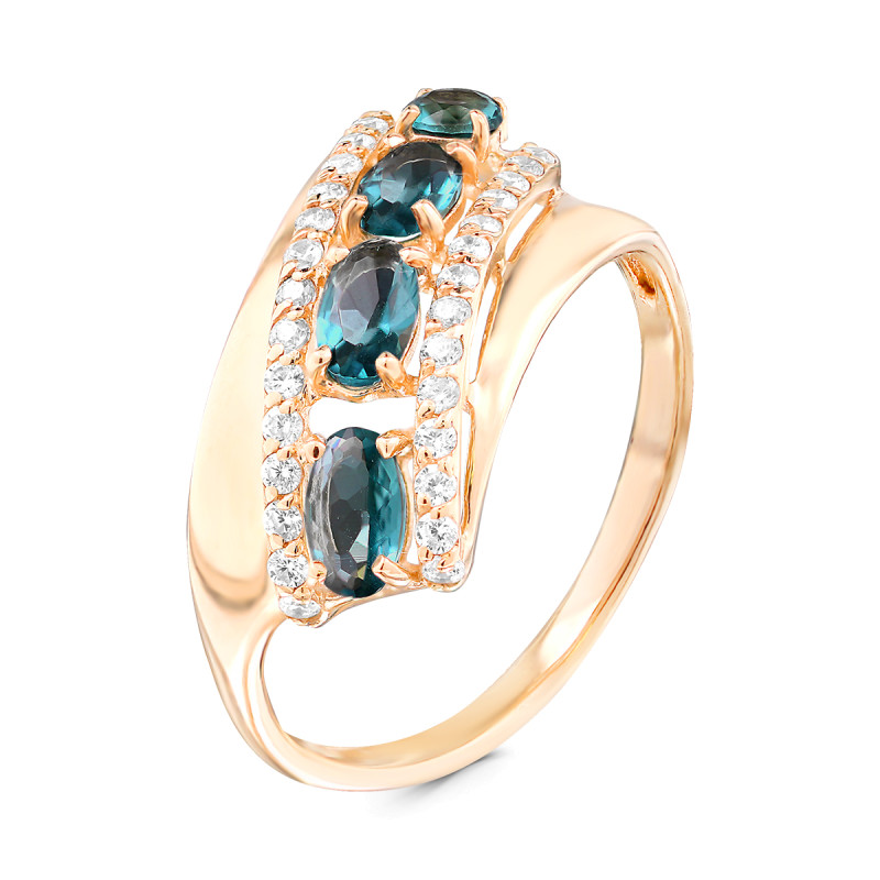 Кольцо с плавленым кварцем и фианитами