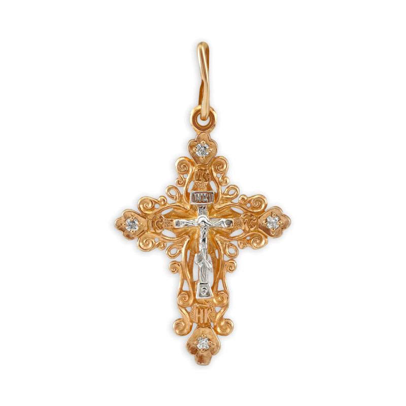 Крест из серебра позолоченный с фианитами
