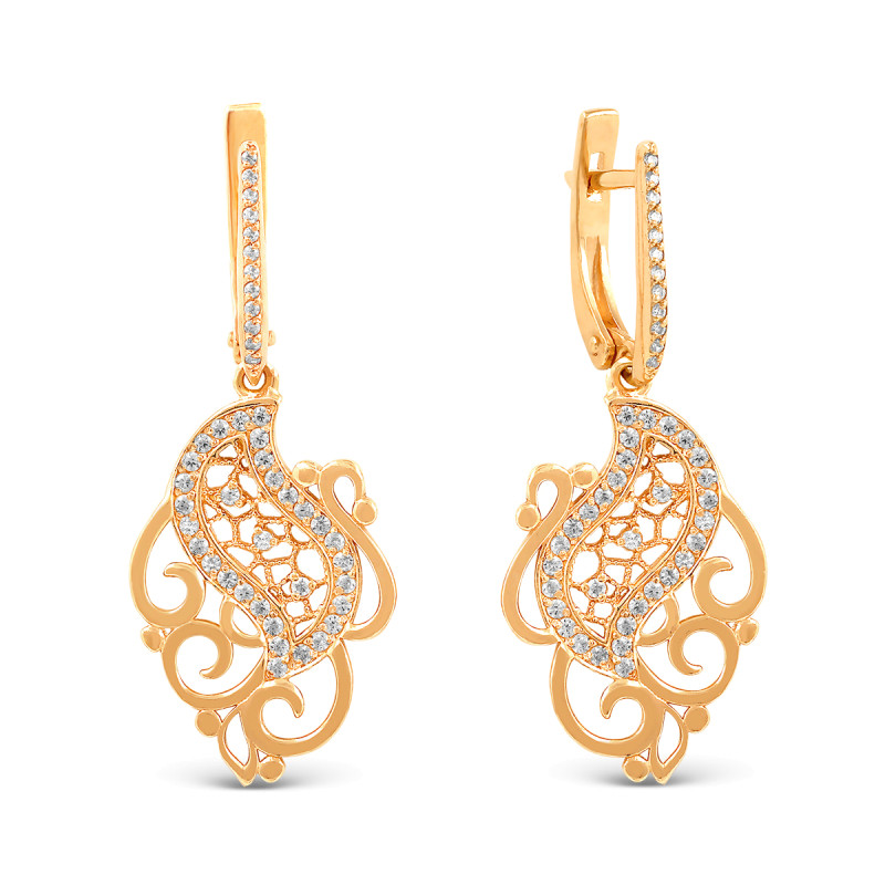 Серьги позолоченные с фианитами