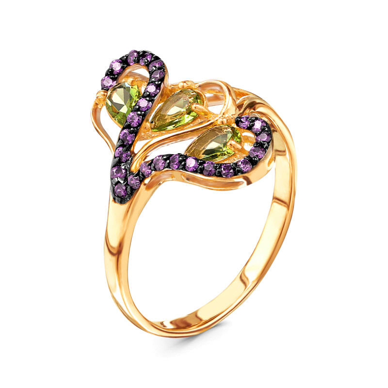 Кольцо с плавленным кварцем и фианитами